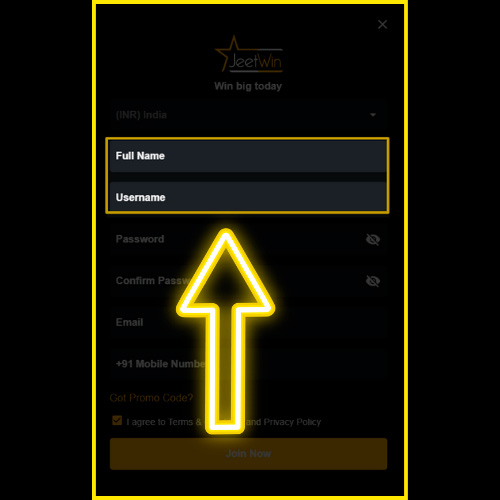 Enter your full name in the Jeetwin form