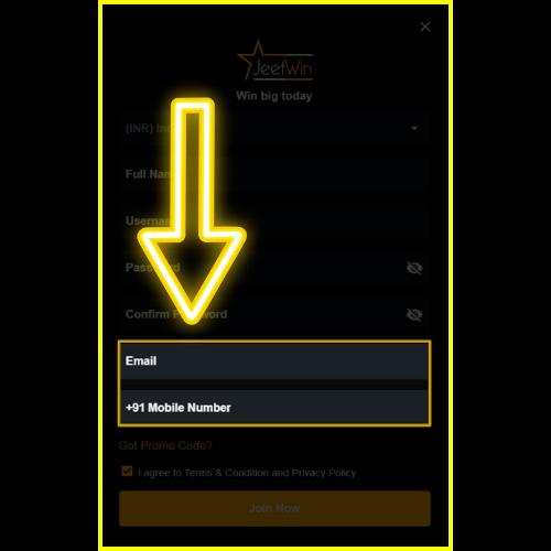Enter your email and phone number in Jeetwin